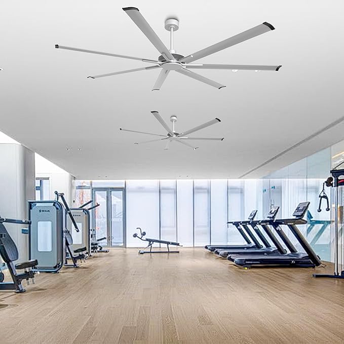 100 Inch Ceiling Fans without Lights, Silver Industrial Large Ceiling Fan with Remote for Living Room Shop Garage Indoor Outdoor, 6 Speeds, DC Motor Reversible 7 Aluminum Blades, Ventilador De Techo