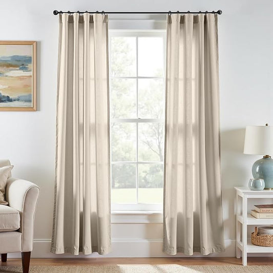 jinchan Oat Clost Linen Blend Curtains 84 inch Length 2 Panel for Bedroom Bathroom, Farmhouse Country Cottage Core Style 38 inch Wide Drapes with Rod Pocket Back Tab(38W x 84L, Oat)