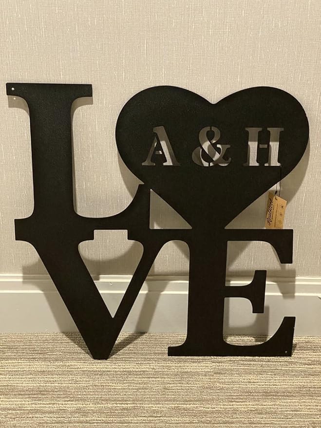 RealSteel - Love Monogram - Valentines Day Gifts for Her - Customized Boho Living Room Decor - Perfect for Couples, Anniversaries, Weddings, Bridal Showers, Birthdays (24", Black)