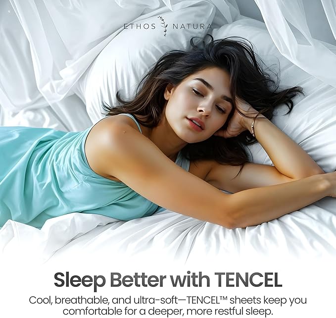 100% Eucalyptus Tencel Lyocell Sheet Set, Silky Soft & Smooth Cooling Sheets for All-Season, Sustainably Made, Moisture-Wicking, Hypoallergenic - Queen, White