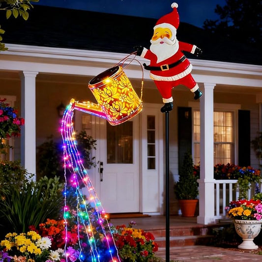 Christmas Solar Kettle Light, 2026 New Garden Lawn Decorative Light, Outdoor Hanging Solar Powered Santa Claus Watering Can with LED for Lawn Decorations (Colorful)