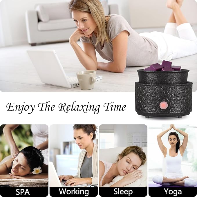 Electric Wax Melt Warmer 4-in-2 Candle Warmer for Scented Wax Melter Cute Ceramic Fragrance Wax Burner for Home Office Bedroom Deco Gift for Women Black