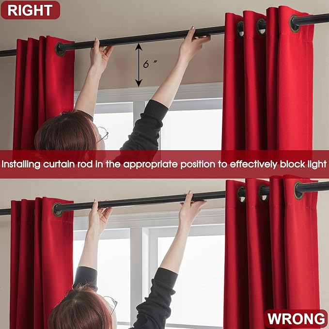 100% Blackout 340 GSM Curtain Panels , Heat and Full light Blocking Drapes with Grommets for Bedroom, Red Thermal Insulated Window Treatment Drapes for Living Room (Red, 2 Panels, 52 x 63 inch)