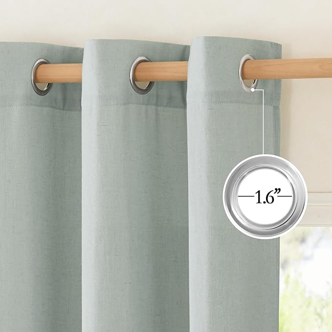 NICETOWN Flax Linen Sage Green 120 inch Curtains for Bedroom, Grommet Privacy Added with Light Filtering Linen Window Treatments for Farmhouse/Living Room, W55 x L120, 2 Panels