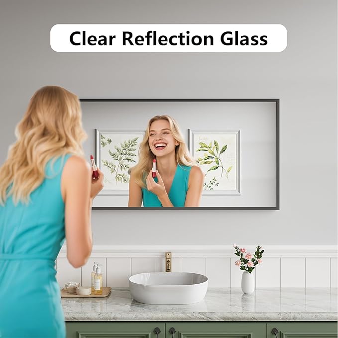 Koonmi Bathroom Mirror 24x48 Black Bathroom Wall-Mounted Mirrors, Modern Vanity Mirror for Bedroom, Living Room, Aluminum Alloy Frame Allow to Hang Horizontally or Vertically