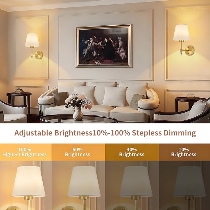 Battery Operated Wall Sconce Set of 2, Rechargeable Wireless Wall Lights with fabric Lampshade, 5000mAh Dimmable Bulbs with Remote,15 Colors Wireless Wall Lamps for Bedroom Living Room Hallway Decor