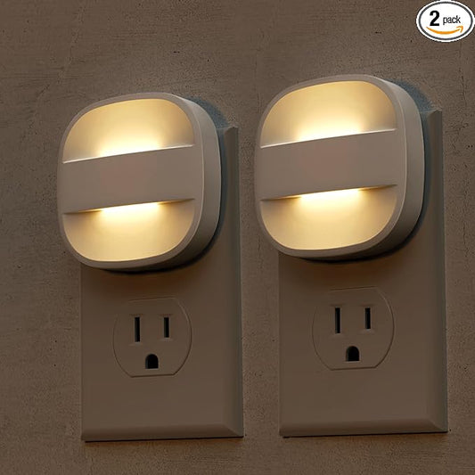 L LOHAS LED Night Light Plug in, Foldable Night Lights Plug into Wall with Dusk to Dawn Sensor, 2 Brightness Level, Ideal Nightlight for Bathroom, Hallway, Kitchen, 3000K Soft White, 2 Pack