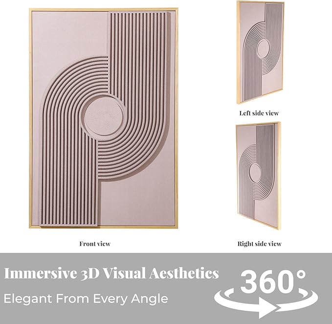 Large 3D Textured Framed Neutral Abstract Wall Art for Living Room, 3 Piece Modern Minimalist Artwork for Walls, Black White Beige Geometric Arches Pictures for Entryway Office Decor 24x36 In