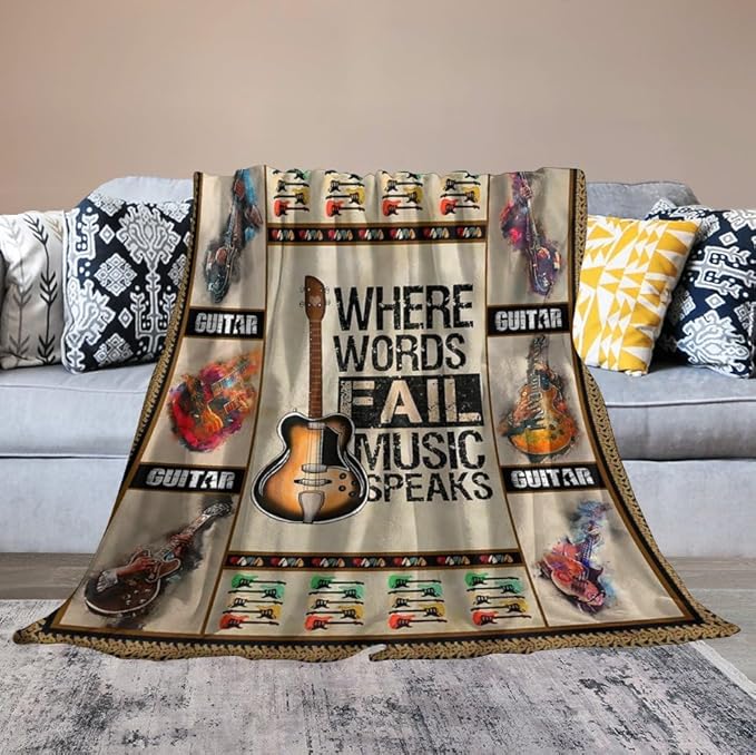 Guitar Blanket Guitar Gifts for Boys Men Music Throw Blanket for Kids Adults Soft Warm Cozy Fleece Blanket for Couch Sofa Bed 60"x80"