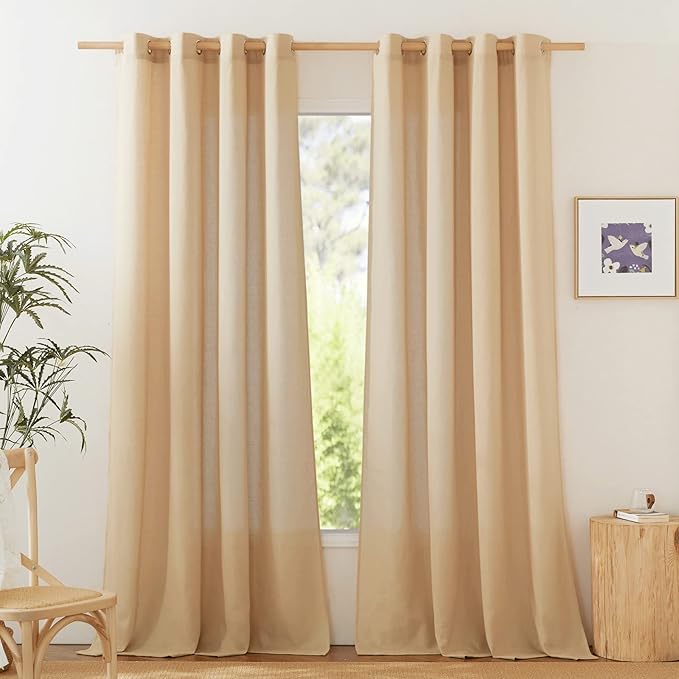 NICETOWN Rustic Linen 144 inch Long Curtains for Living Room, Grommet Privacy Added Thick Linen Weave with Light Filter Window Curtains & Drapes for Bedroom, Burlap, W55 x L144, 2 Panels