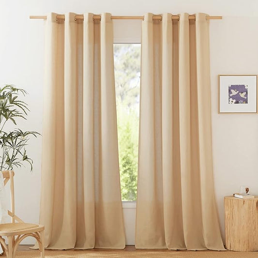 NICETOWN Rustic Linen 144 inch Long Curtains for Living Room, Grommet Privacy Added Thick Linen Weave with Light Filter Window Curtains & Drapes for Bedroom, Burlap, W55 x L144, 2 Panels
