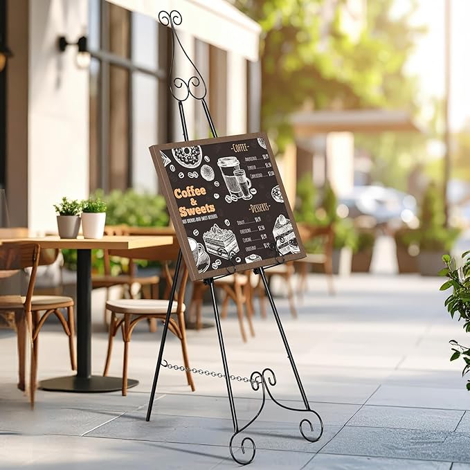 1 PC Easel Stand for Sign, Metal Poster Easel Holder, Adjustable Wedding Sign Stand with Chain Support for Display, Party Painting, Black.