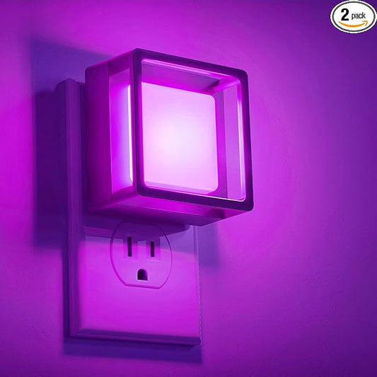 DORESshop Purple Night Light [2 Pack], Night Lights Plug Into Wall, Night Light Dusk to Dawn Sensor, LED NightLight Adjustable Brightness, Bedroom, Bathroom, Hallway, Stairs, Halloween, Party