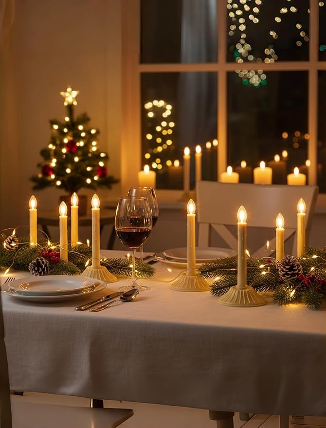 1 Light Christmas Window Candles, Electric Window Candles with 4 C7 Light Bulbs, Plug in Electric Candle for Christmas Party Home Decorating Restaurant Table Décor, Ivory -2 Pack