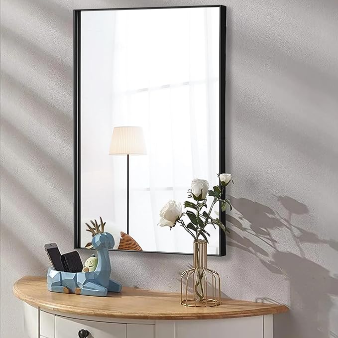 20x36 Inch Black Bathroom Mirror for Wall, Aluminum Frame Rectangle Rectangular Vanity Mirror, Modern Large for Bedroom, Living Room, Horizontal or Vertical