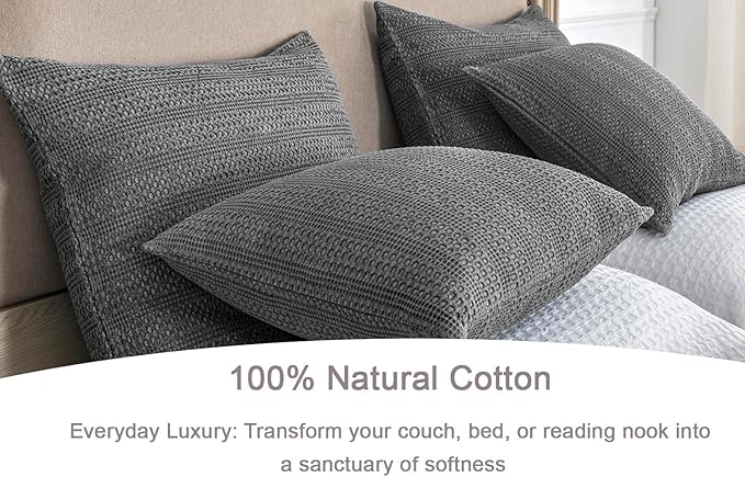 1 Piece 26x26 Pillow Cover Stone Washed Decorative Euro Sham Cotton Large Throw Pillow Cover Square Pillowcase for Couch Bed Living Room, Grey