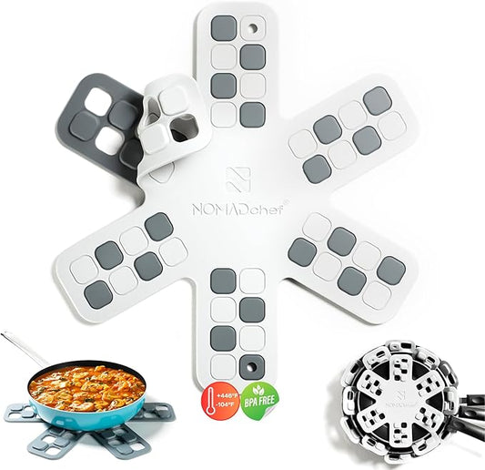 Dual-Use Silicone Pan Protectors for Stacking & Trivets for Hot Dishes | Silicone Trivet Mat | Perfect for Pot and Pan Protectors For Stacking | Cookware Protectors For Stacking (S-WHT/GREY)