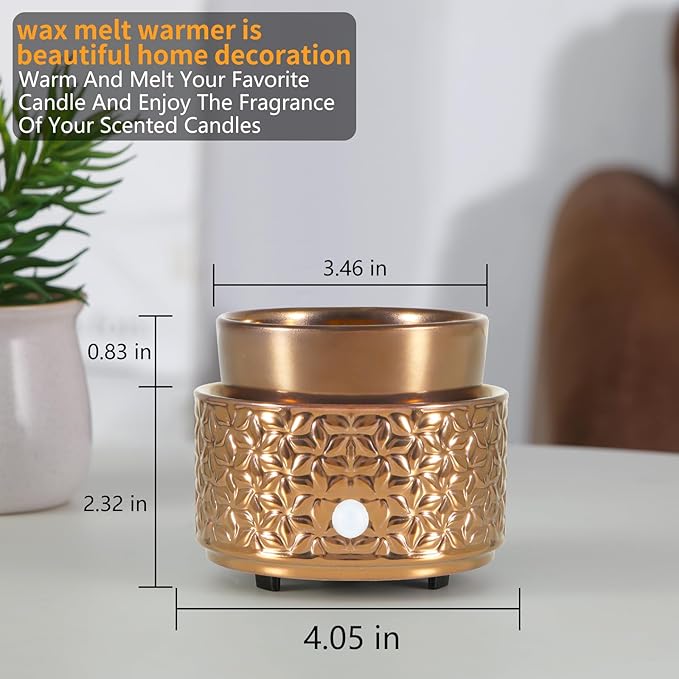 Electric Wax Melt Warmer 4-in-1 Candle Warmer for Scented Wax Melter Cute Ceramic Fragrance Wax Burner for Home Office Bedroom Deco Gift for Women Gold