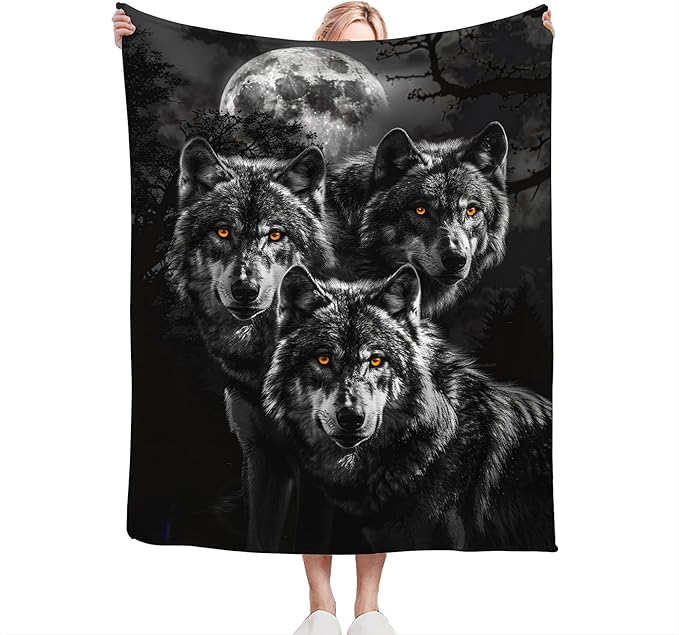 Wolf Throw - Animal Fleece Blanket for Girls, Women, Men & Boys - Soft, Warm & Cozy - 80"x60"