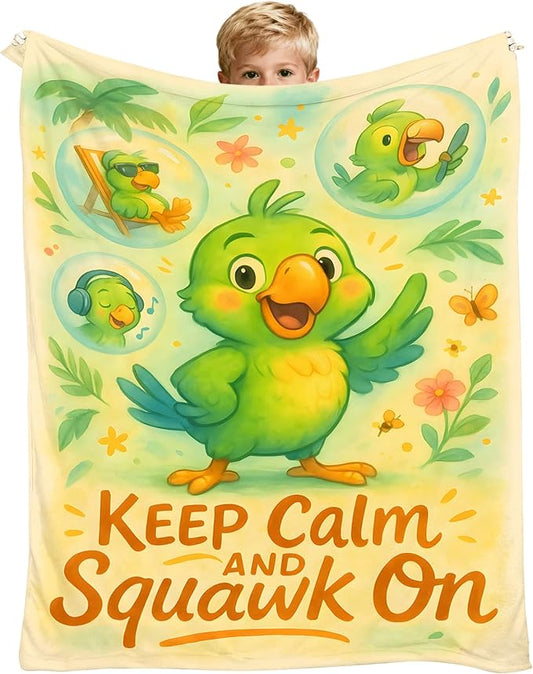 Cute Parrot Blanket 60"x50" - Funny Cartoon Bird Throw Blanket, Soft Plush Flannel Fleece Decorative Tropical Blanket, Motivational Gifts for Bird Lovers, Kids, Adults, Bedroom Sofa Home Decor