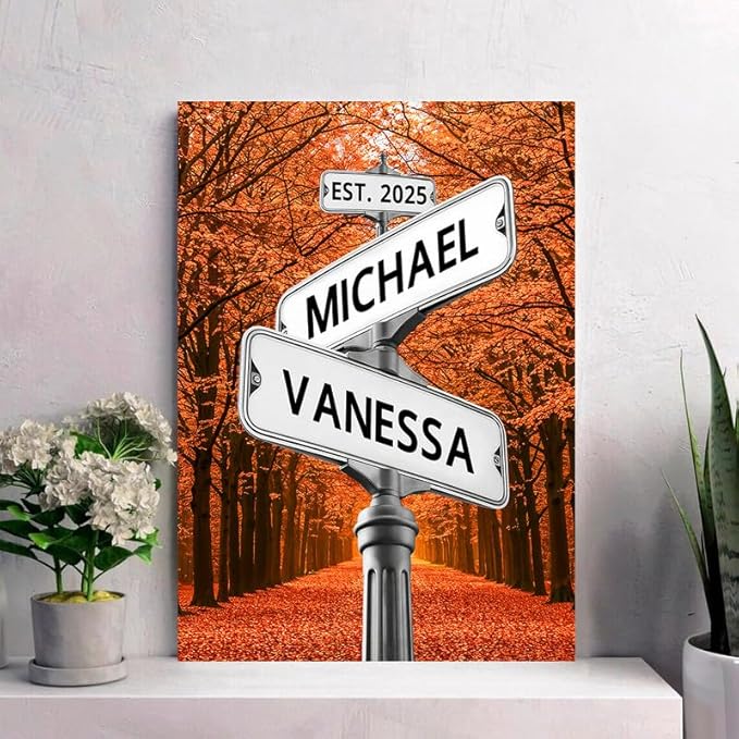 Personalized Canvas Vintage Street Sign For Couples, Crossroads Street Sign For Сouple, Custom Name And Date Poster, Christmas Gifts For Her/Him, Valentines Day Gift For Girlfriend/Boyfriend #17