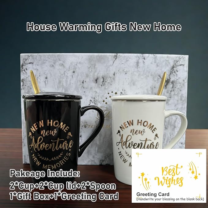 House Warming Gifts for New Home Welcome Housewarming Coffee Mug Closing First Presents Ideas for Buyers Homeowner Couple, 14oz Black&White