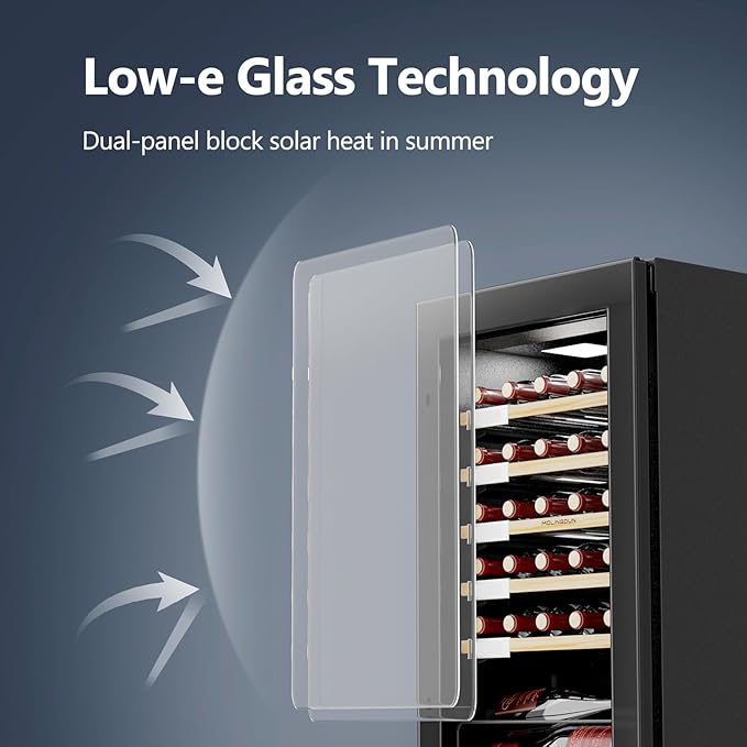 Wine Fridge, 33 Bottles Freestanding Wine Cooler, Intelligent Compressor, Frost Free, Glass Door, 41-64℉ Adjustable Digital Temperature Control, for Red, White, Champagne or Sparkling Wine