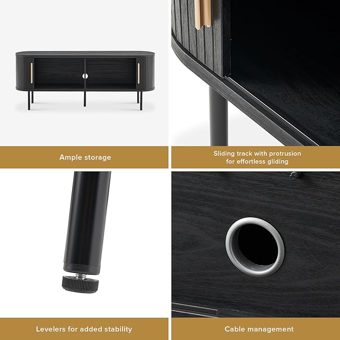 mopio Quin 59" Tambour TV Stand, Mid-Century Modern Television Stand for 55/60/65 inch TV, Fluted Entertainment Center with Bigger Storage, Wood Media Console Credenza Cabinet for Living Room (Black)