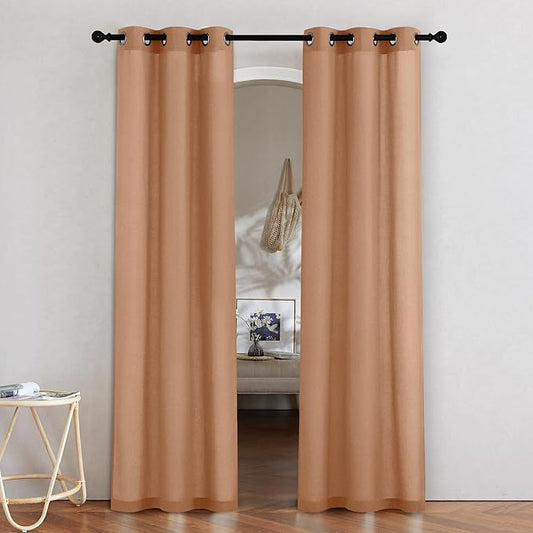 NICETOWN Burnt Orange Linen Doorway Curtains 80 inches Long, Grommet Thick Linen Weave Semi Sheer Window Treatments Privacy Assured with Light Filtering for Bedroom/Side Door, W34 x L80