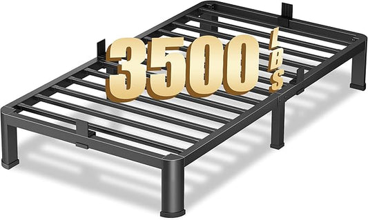 10 Inch Twin Heavy Duty 3500 lbs Bed Frame with Round-Corner Legs & Anti-Squeak Design – Quick Assembly Metal Platform, No Box Spring Needed