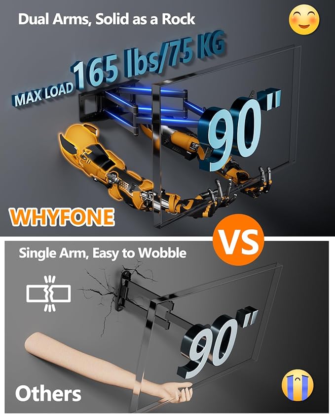 180° Landscape Vertical Rotating Extra Long Arm TV Wall Mount with 42inch Extension, Heavy Duty Full Motion TV Mount for Extra Large 80,85,90 inch up to 132 lbs, Max VESA 600x400mm, 16-24" Stud Wall