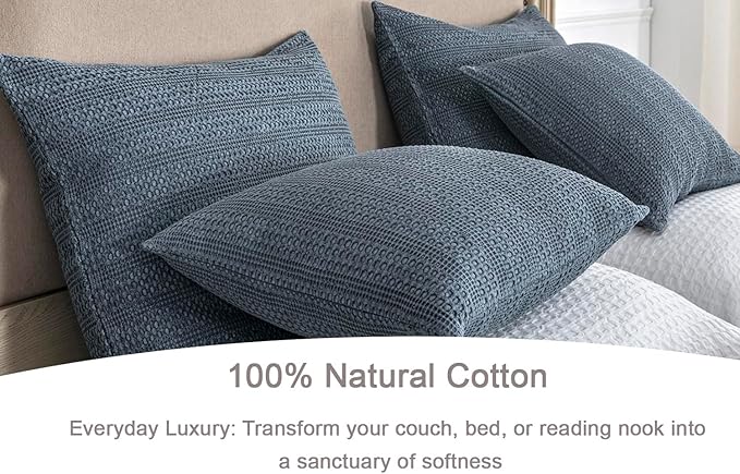 1pc 26x26 Pillow Cover Decorative Euro Sham Cotton Boho Throw Pillow Covers Large Square Pillowcase for Couch Bed, Blue Grey