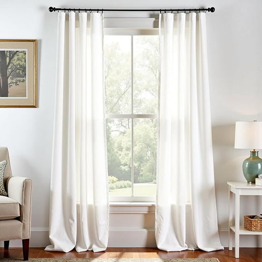 jinchan Off White Linen Blend Curtains 96 inch Length 2 Panels for Living Room Bedroom, Cottage Core Style 38 inch Wide Farmhouse Drapes with Rod Pocket Back Tab(38W x 96L, Off White)