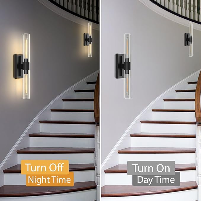 YUYI Black Wall Sconce, 22.8'' Wall Light for Bathroom Vanity, Modern Wall Lighting Fixture with Clear Glass Shade, Indoor Wall Sconce for Bathroom Vanity, Bedroom, Living Room, Hallway, Fireplace