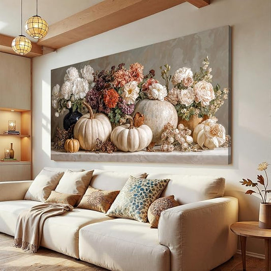 Dimpaga Oversized Wall Art Decor White Flower Canvas Wall Art For Living Room Pictures Wall Decor Colorful Vintage Botanical Wall Art Decor Pictures Prints For Bedroom Office Room Wall Decor 29×58 In