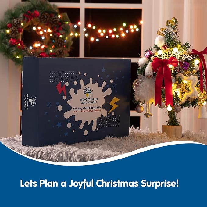 Booooom Jackson Kids Car Rug Play Mat 60x32 inches,Car Mat,Non Slip Kids Rug for Bedroom Boys Playroom,Play Carpet for Trucks,Fun Area Rug,Around City Town Carpet