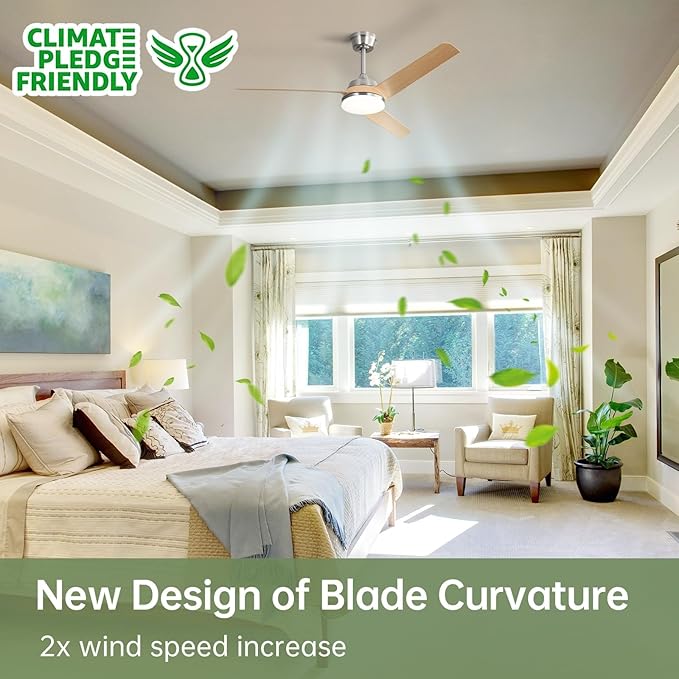 Sofucor 52 Inch Ceiling Fans with Lights and Remote Modern Outdoor Ceiling Fan with ABS 3 Blades Large Airflow 6000CFM, 6 Speeds, Dimmable 3-Color LED,Timer,Quiet DC Motor for Bedroom/Farmhouse/Indoor