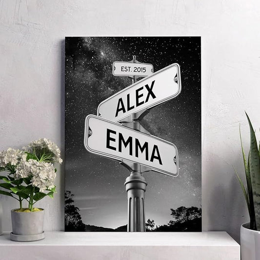 Personalized Canvas Vintage Street Sign For Couple, Crossroads StreetSign Best Gift For Сouple, Custom Name And Date VintageStreet Sign Art Canvas Of Poster #13