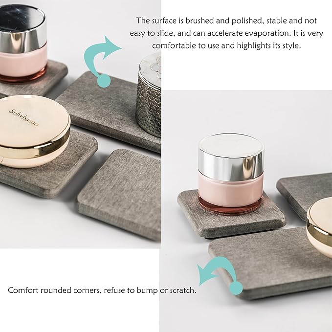 Set of 4 Water Absorbent Diatomite Coasters, Diatomaceous Earth Kitchen Soap Dish, Bathroom Trays, Water Absorbing Stone Used for Hand Soaps & Plants & Toiletries in The Modern Home