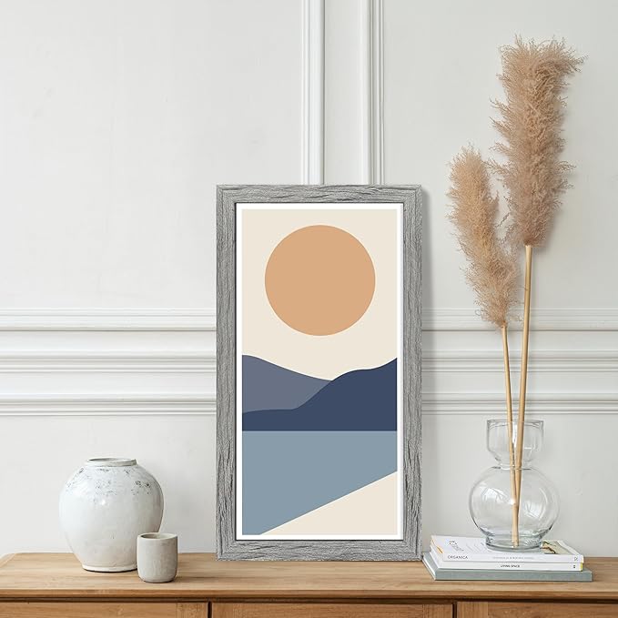 10x20 Picture Frame Set of 2, Rustic Grey Wood Frame with Real Glass Collage Frame, Display Pictures Three 5x7 With Mat or 10 x 20 Without Mat - Horizontal or Vertical Wall Mounting