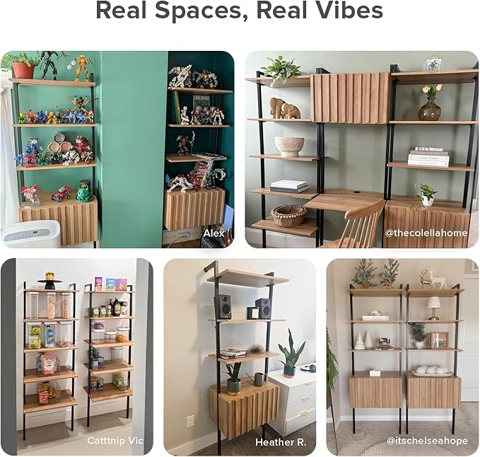 mopio Norwin 4 Piece Entertainment Center with Storage, 70" TV Stand, Industrial Modern Television Accent Cabinet, Oak Wood Media Console Table with 3-Tier Shelf Bookcase (3-Tier Display Set)