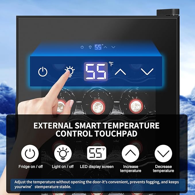 Wine Cooler with 41-68℉ Digital Temperature Control Stainless Steel 3.5 Cu.Ft 18 Bottle LED Light undercounter Glass Door Compressor Small Compact for Red, White and Champagne Beer