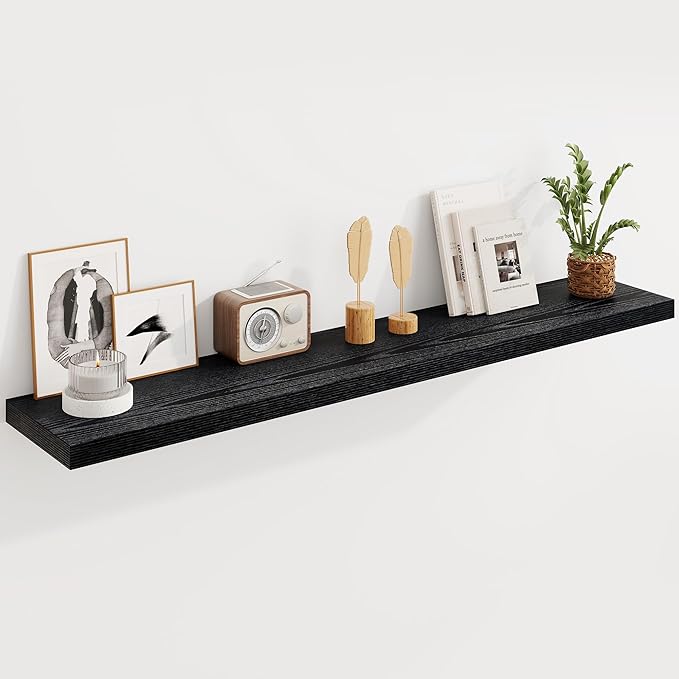 Fun Memories Deep Black Floating Shelves, 8 Inch Deep Floating Shelf for Wall, Rustic Black Wall Shelves 55 Inch Long, Large 55 x 8 Storage Shelves for Living Room, Bedroom, Kitchen