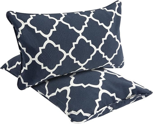 Waterproof Outdoor Lumbar Pillow Covers Set of 2,Home Decor for Garden Patio Furniture,Couch,Sofa 12"x20" Inch Decorative Pillows Cover Only,NO Insert(Blue Geometry)