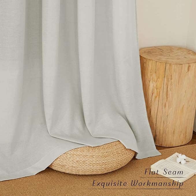 NICETOWN Linen Textured Gray Curtains 72 inches Long, Grommet Bedroom Curtains Privacy Added with Light Filtering Flax Window Treatments for Living Room, W55 x L72, 2 Panels