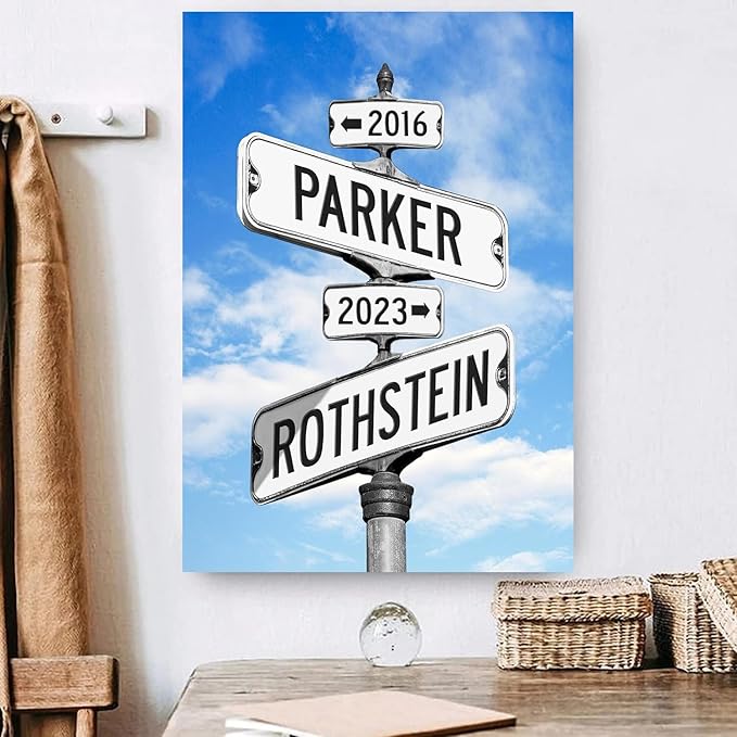 Personalized Canvas Vintage Street Sign For Couple, Crossroads StreetSign Best Gift For Сouple, Custom Name And Date VintageStreet Sign Art Canvas Of Poster #14