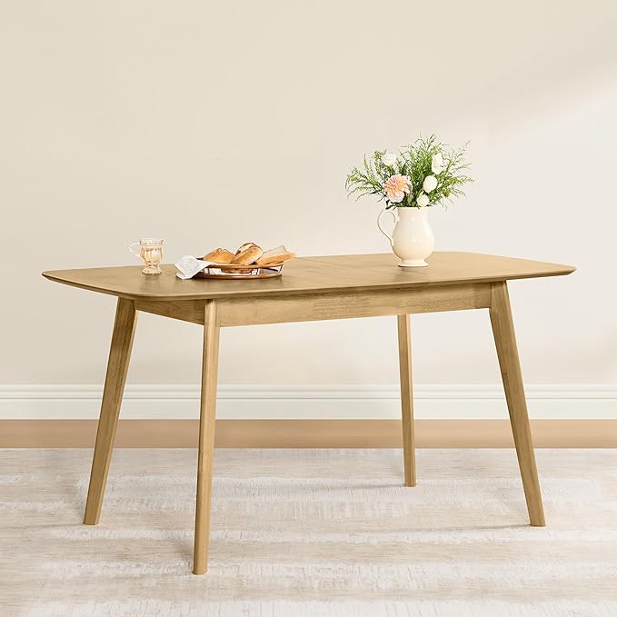 CHITA 59"-75" Extendable Dining Room Table for 4-6, Modern Wood Dining Table for Small Spaces, Kitchen, Space Saving Hidden Leaves, Solid Rubberwood Frame, Oak Venner