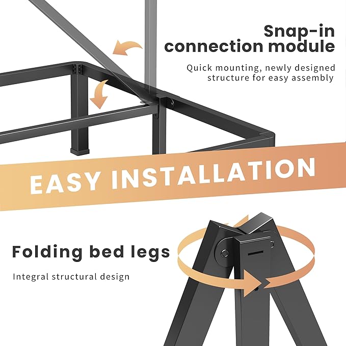 10 Inch Full Heavy Duty 3500 lbs Bed Frame with Round-Corner Legs & Anti-Squeak Design – Quick Assembly Metal Platform, No Box Spring Needed