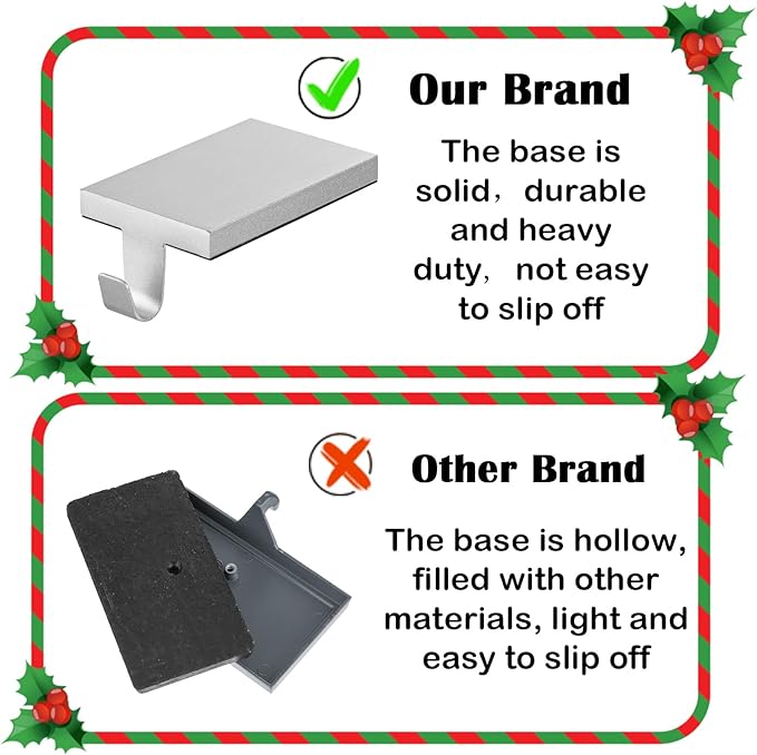 2 Pcs Christmas Stocking Holders Hanging Hooks Heavy Duty Mantel Stocking Holder Bases Weighted Metal Stocking Hangers for Shelf Fireplace Stair Xmas Party Decor (2, Silver)