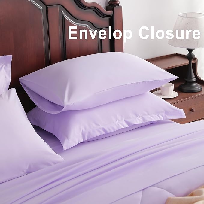 NTBAY Queen Comforter Set with Sheets, 7 Pieces Soft and Breathable Queen Bedding Set, Bed in a Bag, Down Alternative Comforter Set Solid Color All Season, Queen Bedding Set, Light Purple